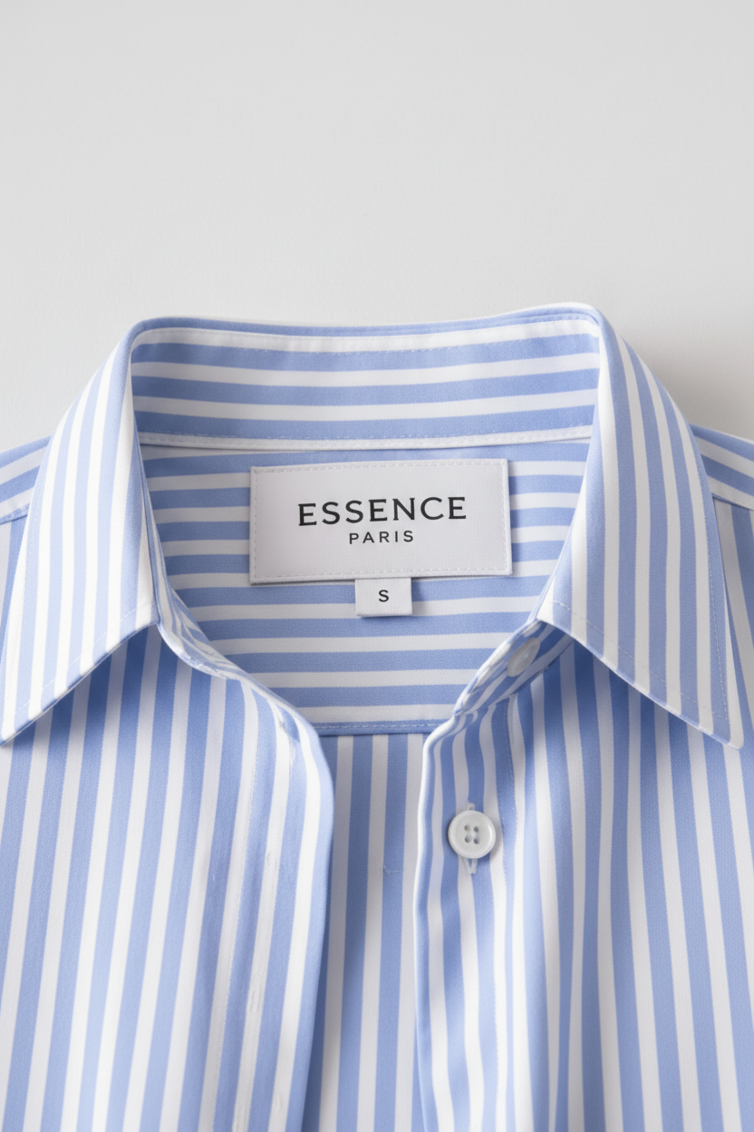 Étiquette ESSENCE PARIS chemise bleue rayée